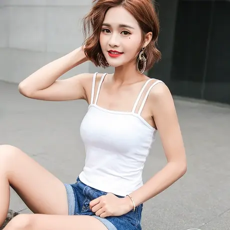 白色吊带背心女夏季新款韩版学生纯色修身显瘦打底吊带衫外穿内搭商品大图