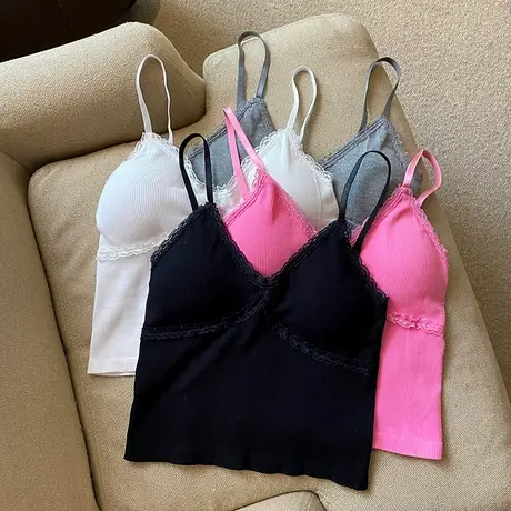 吊带背心女2023新款小心机性感蕾丝上衣夏季内搭外穿修身黑色女装图片