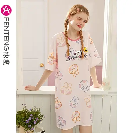 芬腾布朗熊纯棉少女睡裙夏可爱卡通韩版可外穿休闲甜美家居服睡衣商品大图