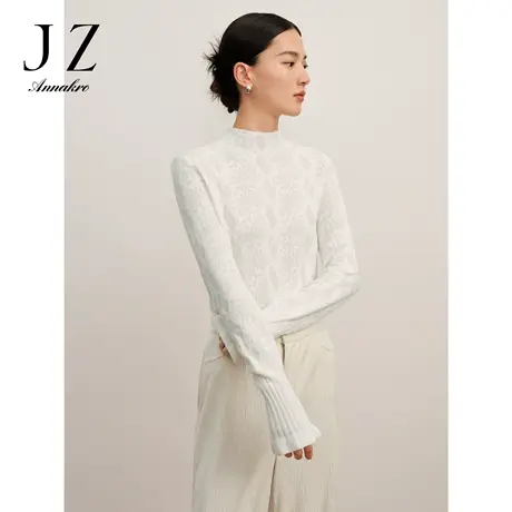 玖姿安娜蔻轻熟风雪尼尔提花喇叭袖打底毛衫针织衫女2023冬季新款图片