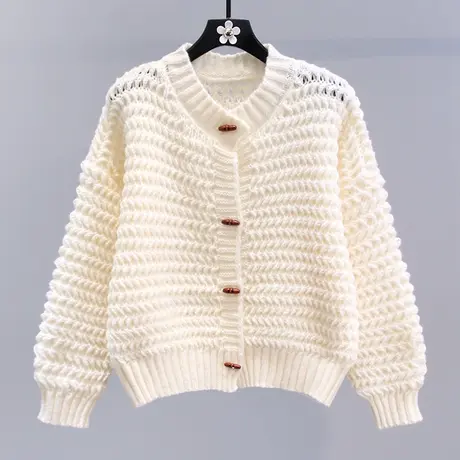 复古慵懒风粗线毛衣外套女秋冬2023新款宽松显瘦温柔软糯针织开衫商品大图