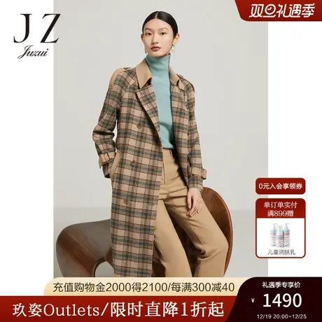 JZ玖姿官方奥莱商场同款英伦格纹羊毛大衣冬新款外套JWBD72117图片