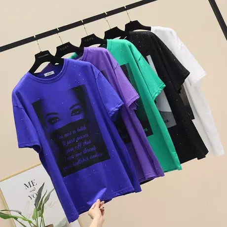 夏装爆款时尚宽松中长款短袖t恤女亮闪闪设计感小众洋气减龄上衣商品大图