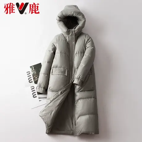 雅鹿连帽亮面羽绒服女中长款2022冬季新款加厚保暖宽松外套时尚潮商品大图