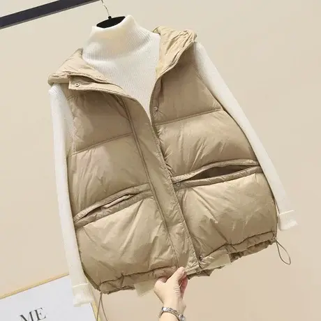 羽绒棉马甲2023年秋冬季韩版女短款宽松连帽羽绒棉坎肩外穿马夹潮图片