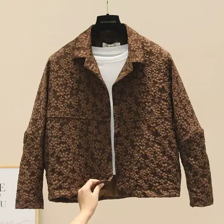 时尚短款提花外套女2023春秋新款宽松洋气小个子蝙蝠袖休闲上衣潮商品大图