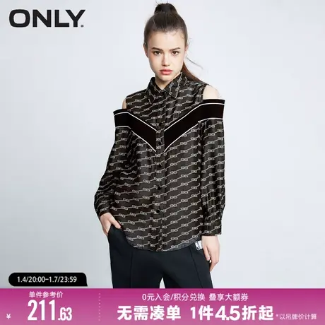 ONLY2023冬季新款休闲潮流满印宽松露肩长袖翻领衬衫女|123162003商品大图