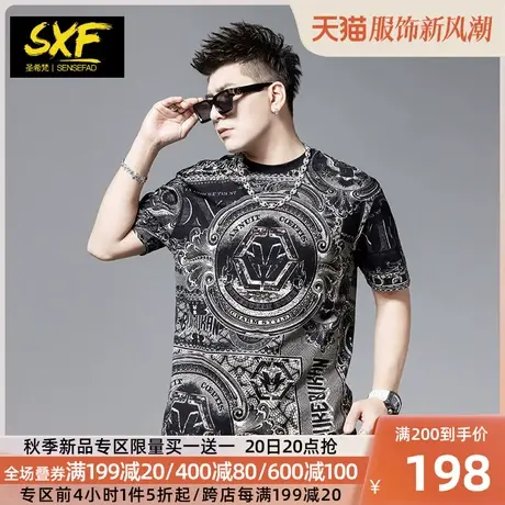 SXF圣希梵短袖男 潮牌2023夏季印花体恤欧货满花棉上衣服男士T恤商品大图