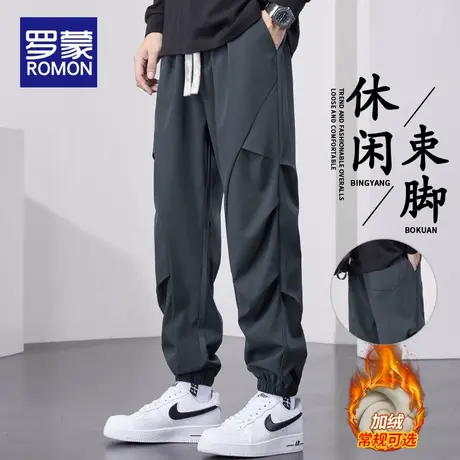 罗蒙潮牌美式直筒大码工装裤男士冬季新款加绒加厚宽松束脚休闲裤图片