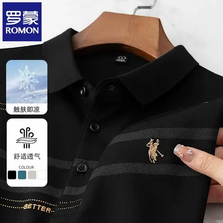 罗蒙夏季薄款男士休闲POLO衫短袖t恤中年爸爸刺绣翻领半袖体恤N2Z图片