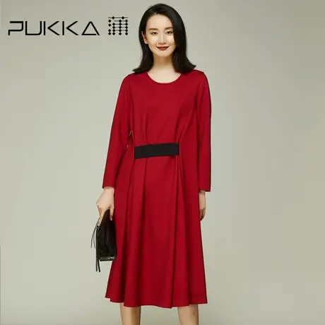 蒲PUKKA商场同款女装连衣裙秋季新款设计感复古时尚羊毛裙图片