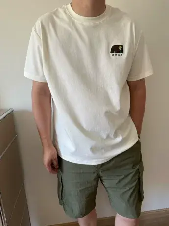DAEVU夏季大码男装杏色薄料卡通胖子加肥加大圆领男士短袖T恤半袖商品大图