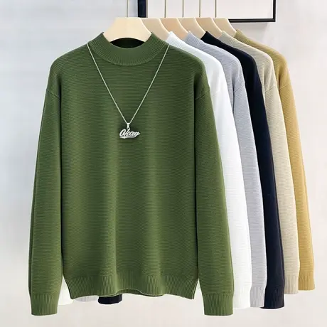 半高领毛衣男秋冬款外穿内搭保暖男士宽松潮流中领休闲打底针织衫商品大图