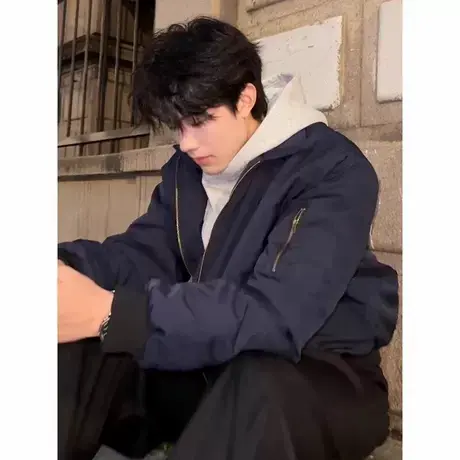 藏青色飞行员夹克男款春秋cleanfit棒球服美式廓形bomber短款外套商品大图