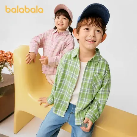 巴拉巴拉童装儿童衬衫2025新款女童男童上衣格纹衬衣春装亲子百搭图片