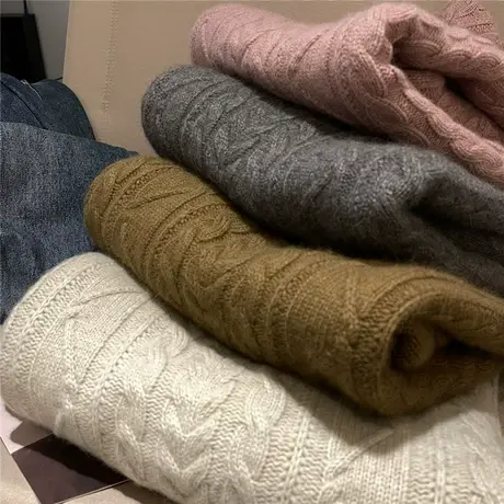 毛感柔软亲肤小麻花浣熊绒毛衣女2022冬季新款宽松套头针织衫上衣商品大图