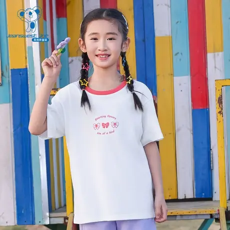 JJ真维斯女童商场同款2025春装新款中大童印花落肩短袖纯棉T袖商品大图