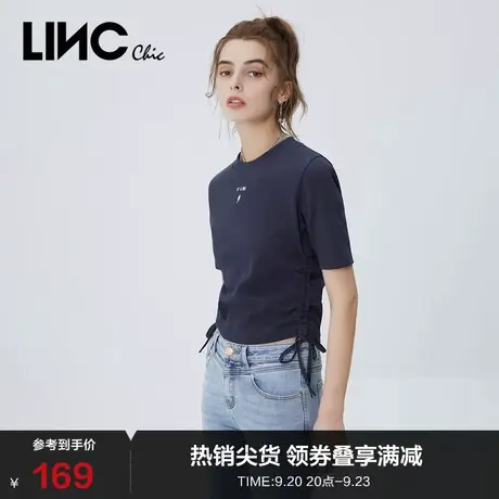 LINCCHIC金羽杰T恤甜酷小高领抽绳BM风针织短袖T恤女S221FK261商品大图