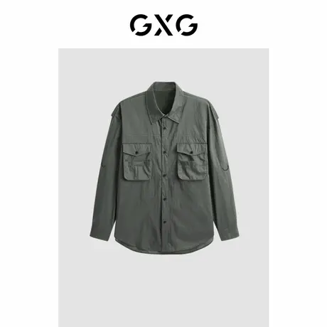 GXG男装 商场同款苔藓绿口袋设计长袖衬衫24年夏季新品G24X032007商品大图