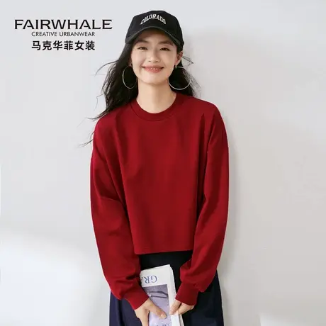 马克华菲小个子卫衣女短款2025新款宽松圆领显瘦内搭上衣长袖T恤商品大图