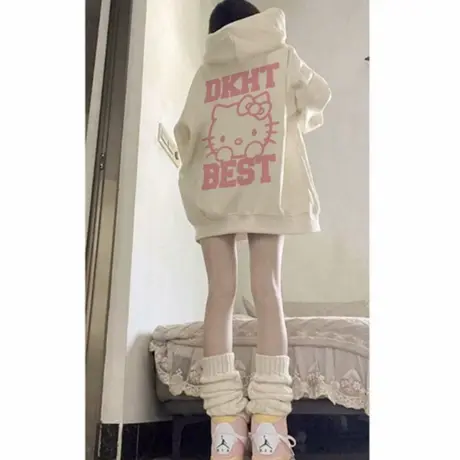 早秋可爱连帽卫衣女款2025新款爆款初中高中学生春秋薄款宽松上衣商品大图