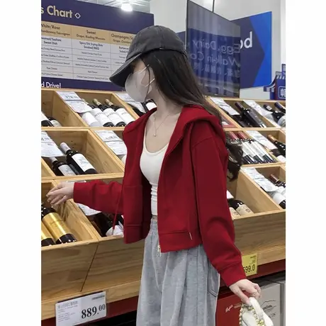 紫色连帽卫衣女小个子2025新款秋冬休闲加绒加厚拉链开衫上衣外套图片