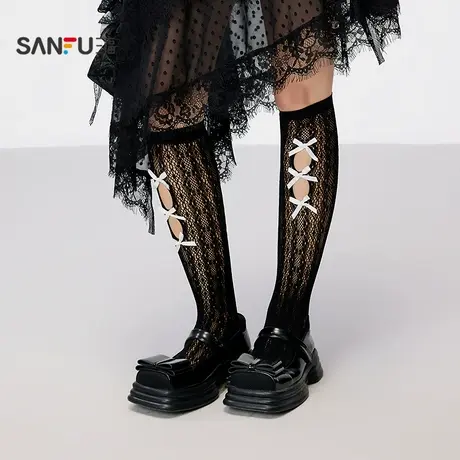 三福 女短筒袜单双装 甜系时尚镂空柔软弹力女袜袜子844388商品大图