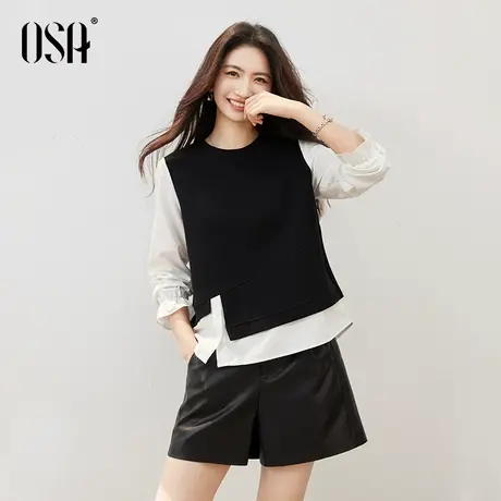 OSA欧莎不规则假两件拼接卫衣上衣女2025秋季新款通勤百搭套头衫商品大图