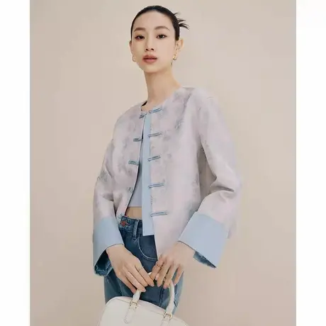 爵莱菲大码粉色新款中国风民族风外套2025秋季新款高端带扣唐装上图片