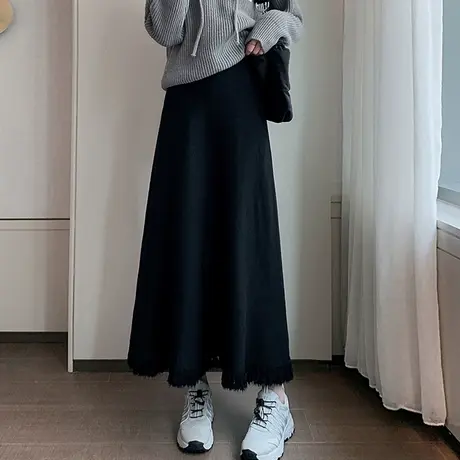 唐狮毛织裙高腰显瘦韩版裙子百搭伞裙日常2024新款女秋冬半身裙yd商品大图
