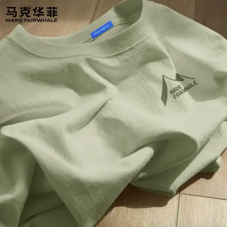 马克华菲男士长袖t恤山系简约2025秋季新款绿色圆领纯棉打底衫男X商品大图