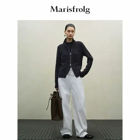 Marisfrolg玛丝菲尔2025冬新款罗纹肌理气质羊毛羊绒针织开衫外套商品大图