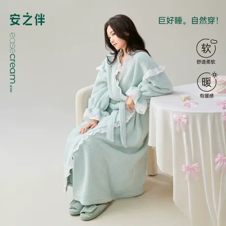 安之伴【巨保暖】珊瑚绒睡袍女款秋冬季加绒加厚浴袍法兰绒家居服商品大图