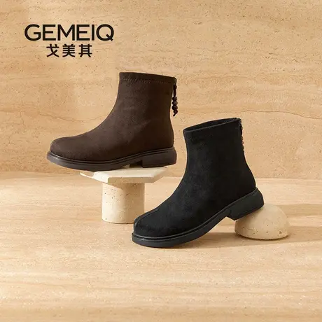 戈美其2025新款复古瘦瘦靴女百搭低跟小短靴韩版马丁靴踝靴时装靴图片
