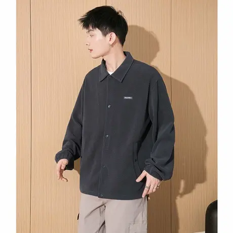 唐狮春季新款男士外套衬衫翻领商务休闲宽松百搭上衣纯色细节TM商品大图