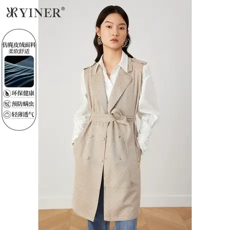 YINER音儿女装2021秋季新款中长仿麂皮绒西装领马夹商品大图