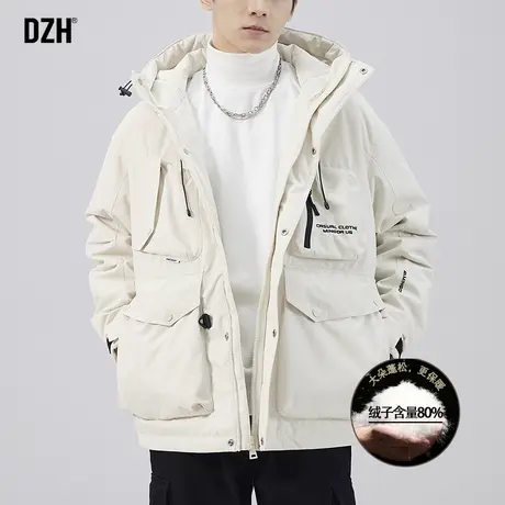 男士白色工装羽绒服冲锋衣男外套2023新款冬季防寒服加厚羽绒夹克图片