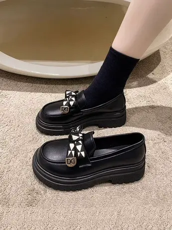 厚底乐福鞋女2023年新款秋冬季英伦学院风百搭黑色小皮鞋软底单鞋商品大图