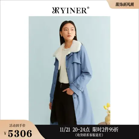 YINER音儿线上专选女装2023冬季绒暖水貂毛领皮草长款尼克服商品大图