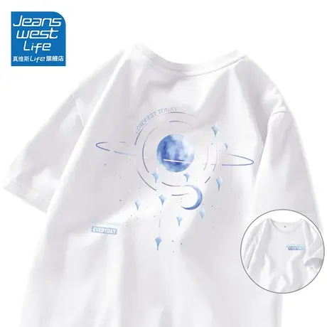真维斯LIFE白色纯棉短袖t恤女夏2023新款韩版宽松慵懒风半袖上衣商品大图