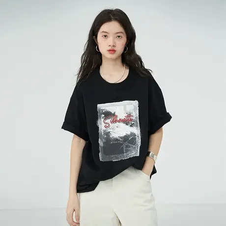 omont蛋挞家 复古纯棉印花短袖T恤2023夏季新款圆领宽松休闲上衣图片