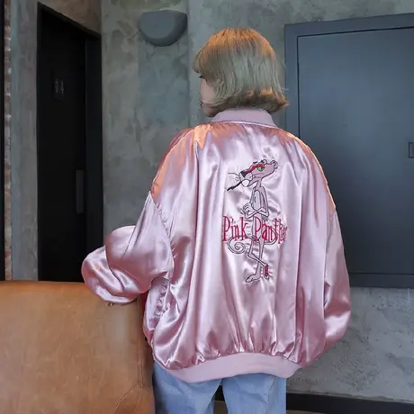 春秋韩国ulzzang原宿风BF宽松刺绣粉红豹情侣防晒棒球外套女学生图片