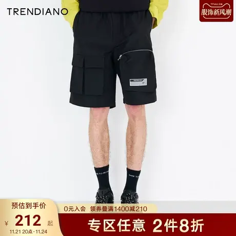 TRENDIANO潮牌官方时尚夏季男装中裤多口袋黑色裤子休闲宽松短裤商品大图
