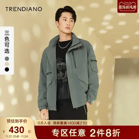 TRENDIANO官方潮牌秋冬男装时尚美式街头风衣冲锋休闲连帽外套男图片