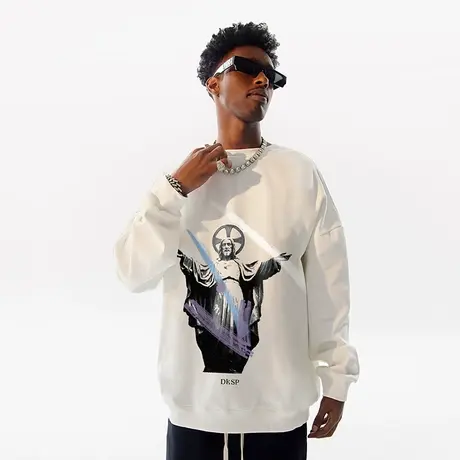 国潮街头宽松oversize无帽卫衣美式潮牌男大码男款圆领春秋款上衣商品大图