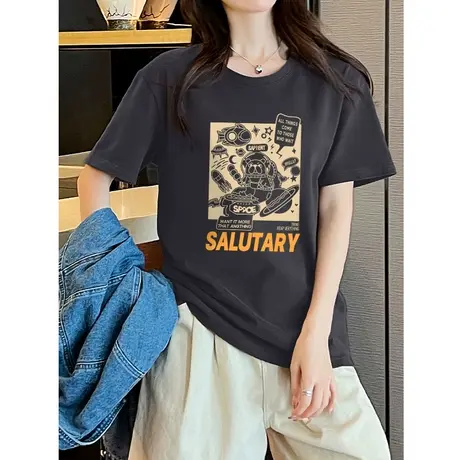 ZR真维斯高级灰t恤女短袖夏2023新款宽松小众设计感纯棉半袖上衣商品大图