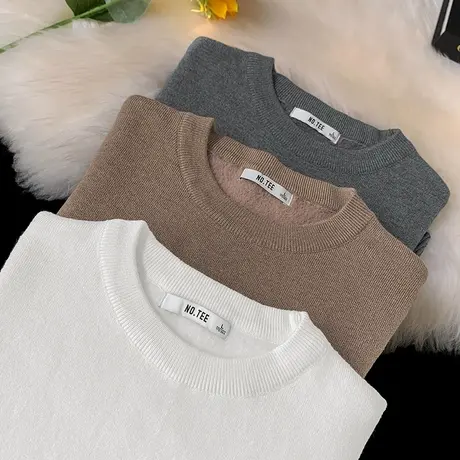 男士毛衣2024新款秋冬圆领内搭打底衫一体绒加厚加绒针织衫毛线衣商品大图