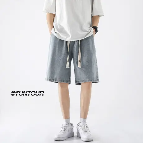 美式复古牛仔短裤男夏季2025新款宽松五分休闲裤纯色潮流直筒中裤商品大图