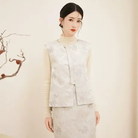 素飞新中式改良马甲立体提花灰色背心秋冬百搭通勤上衣茶服SU4975图片