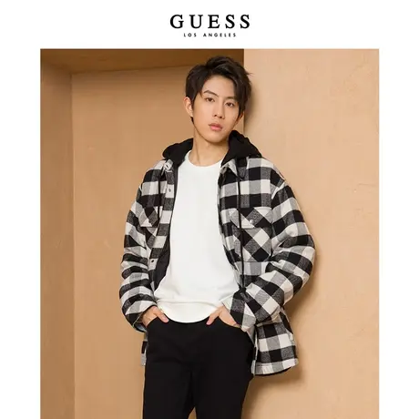 【38上新季】GUESS复古保暖时尚潮流ins休闲格子连帽棉服外套上衣图片